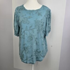 Kim & Cami Teal Floral Embroidered Lace Blouse With Lining, Sz L (PTP 19")